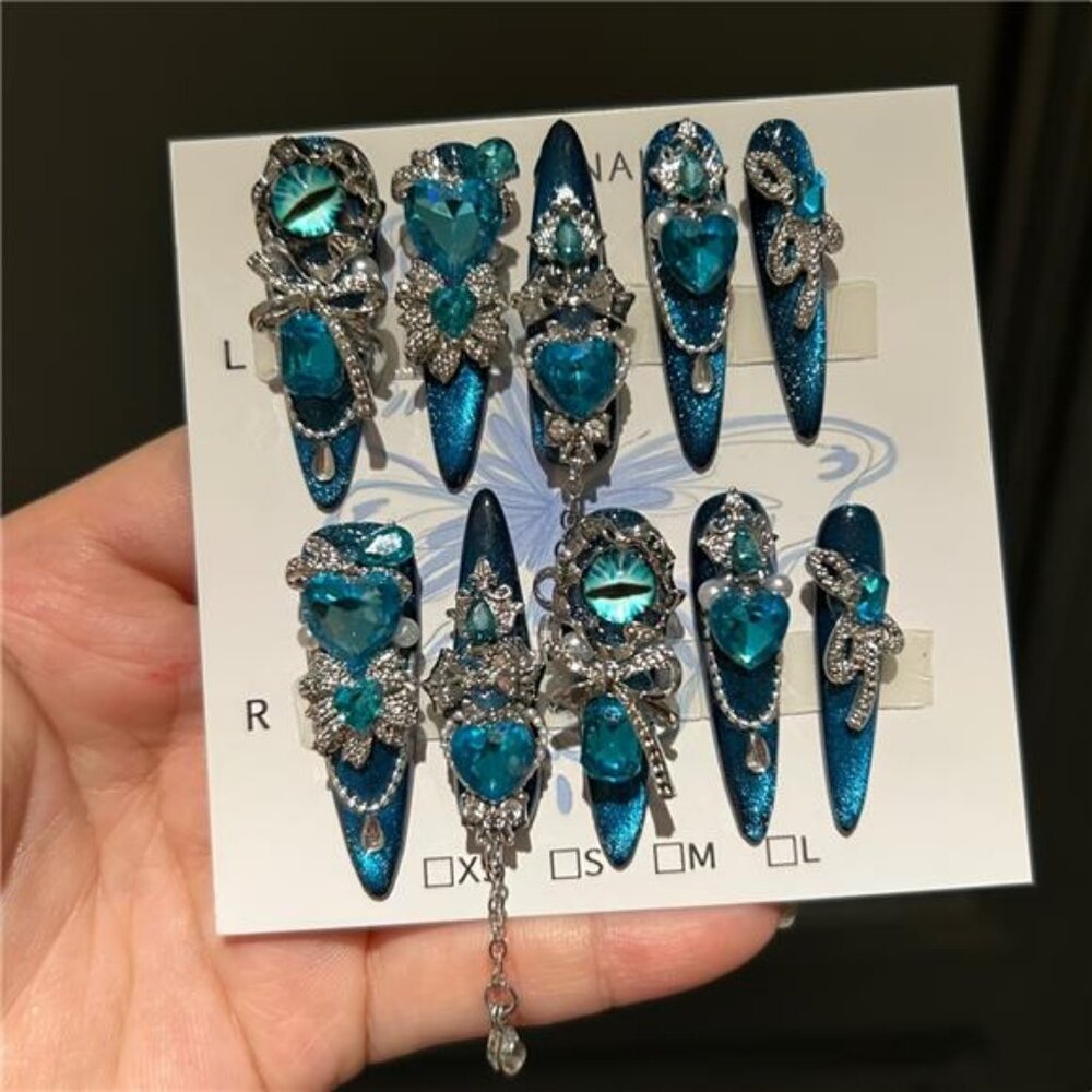 10pcs Handmade Wearing Armor Blue Cat Eye Sparkling Eye Love Sparkling Glitter - Picture 2 of 7